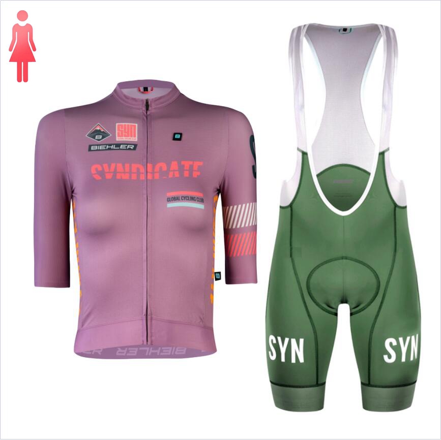 SYN 여성용 퍼플 반팔 저지와 레드 턱받이 반바지,  - Cycling Gear Women Sale 리뷰 및 가격